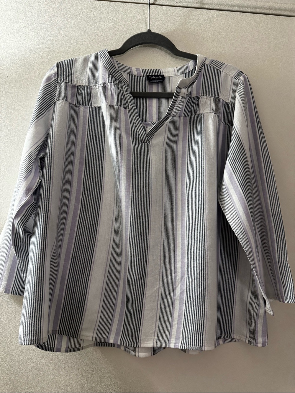 Splendid V-Neck Rayon Linen Blend Blouse Striped Sz M